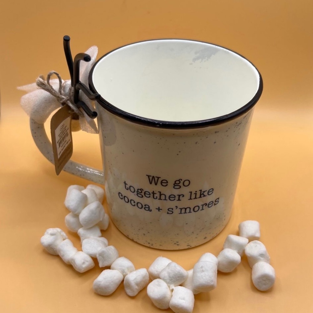 Mud Pie Gray Enamel Mug and Marshmallow Skewer, Set of 2